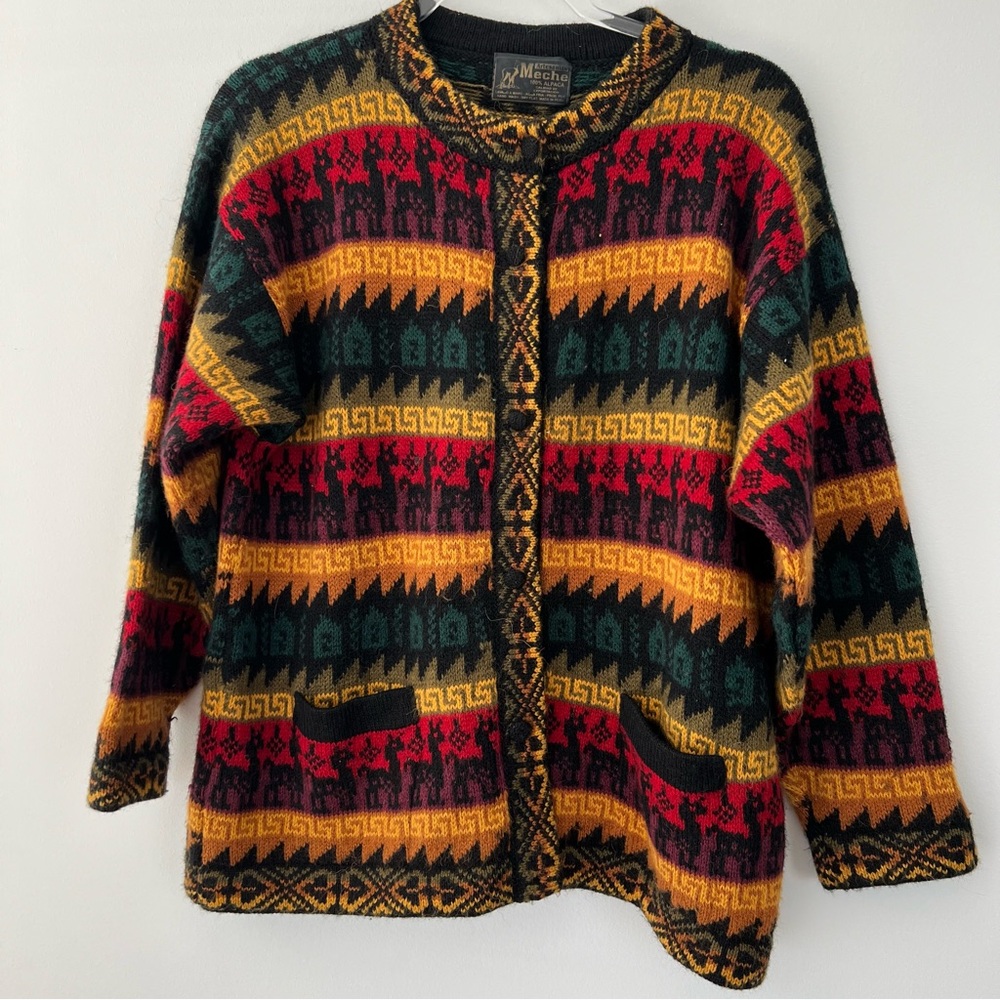 Artesanias Meche Cardigan Sweater Aztec Inca Southwest Alpaca Blend Womens XL